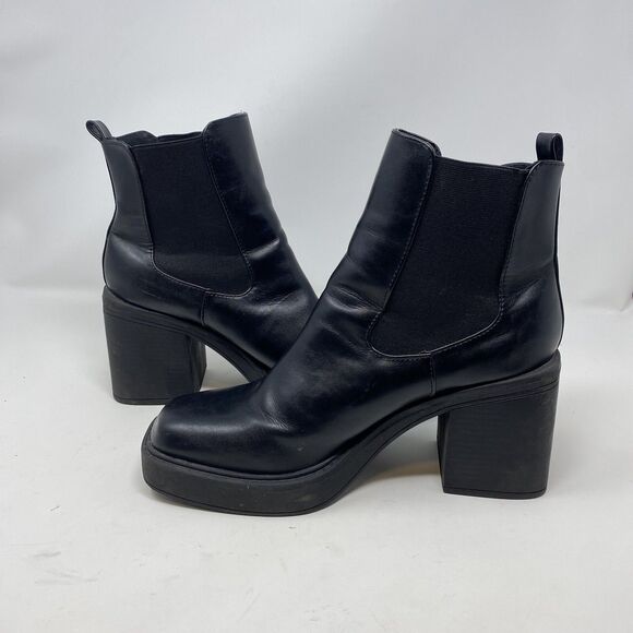 Vintage 90s Y2K Leather Chunky Square Toe Block Heel Boot Punk Goth Size 10 - Picture 9 of 12